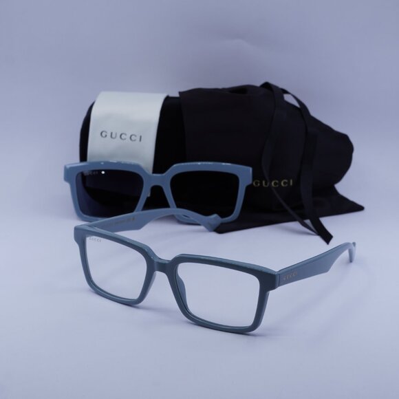 Gucci GG1543S 003 Sunglasses Blue Square Frame, Transparent with Clip-On Lenses - Picture 12 of 12